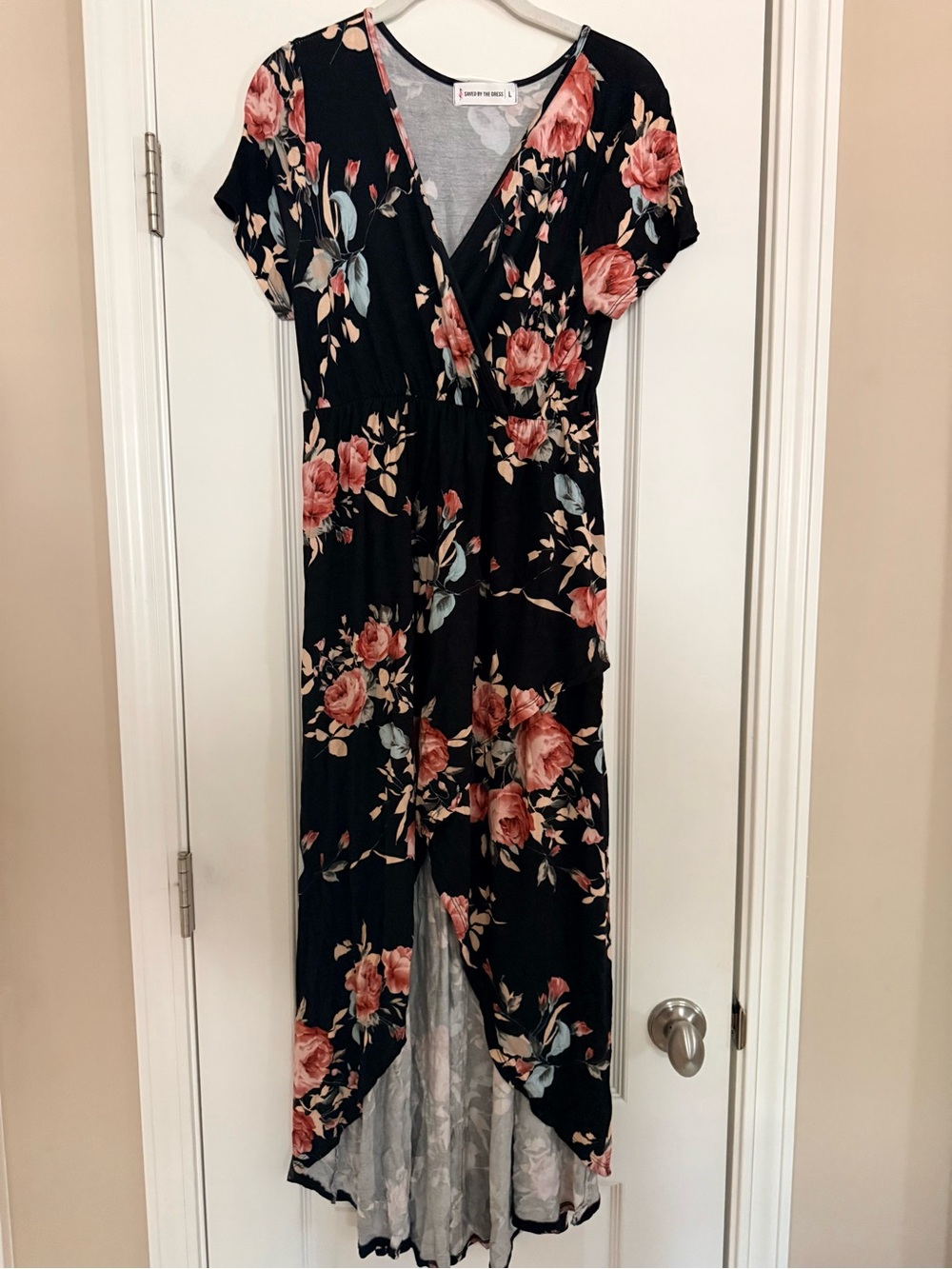 Floral Black Wrap Maxi Dress with Rose Print